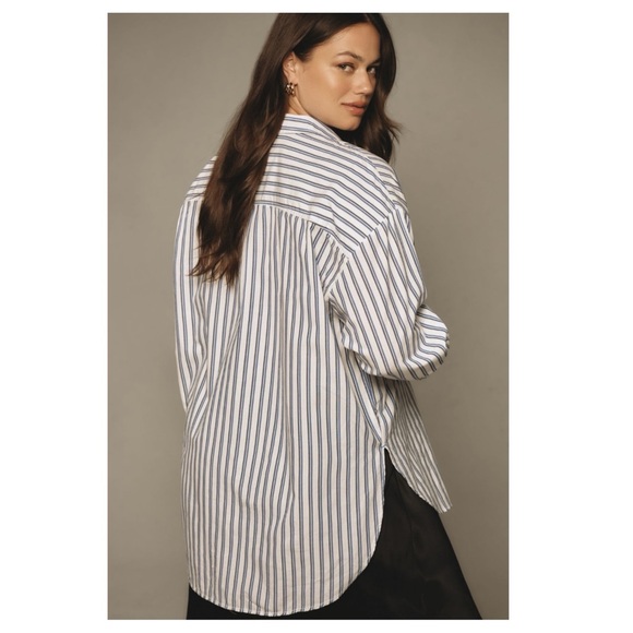 Anthropologie Maeve Bennet Striped Indigo Blue White Button Down Shirt NWT - Picture 3 of 15